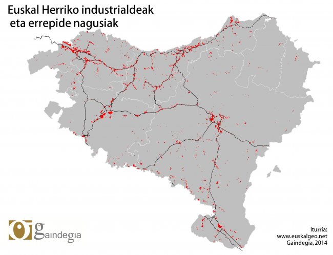 Industrialdeak eta errepideak mapa